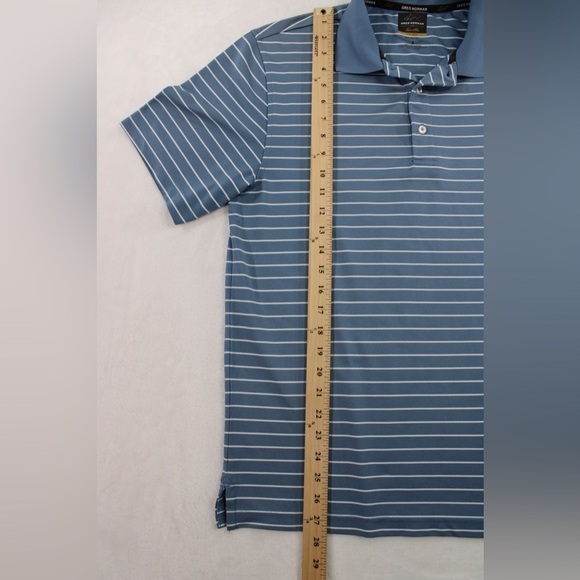 Greg Norman Tasso Elba Mens Small Blue Stripe Polo Short Sleeve EUC Shirt - Picture 5 of 8